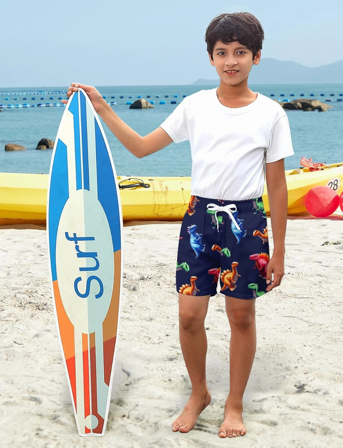 uideazone Boys Swim Trunks 3D Funny Print Surfing Board Shorts Quick Dry UPF 50  Swimsuit Beachwear with Mesh Lining 2-12T