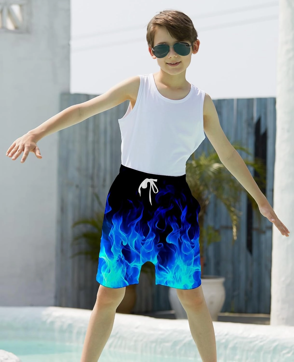 uideazone Boys Teens Swim Trunks Quick Dry Waterproof Surfing Board Shorts Drawstring Elastic Waist with Mesh Lining 5-14T