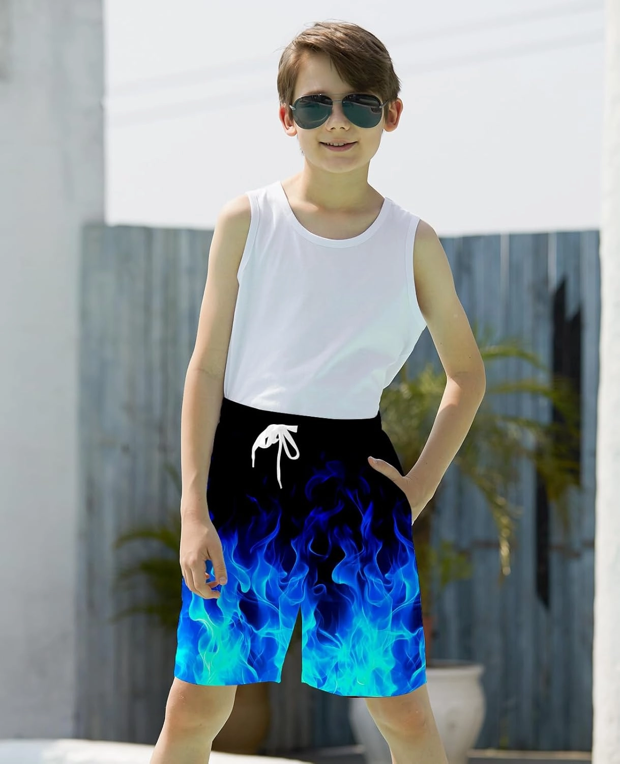 uideazone Boys Teens Swim Trunks Quick Dry Waterproof Surfing Board Shorts Drawstring Elastic Waist with Mesh Lining 5-14T