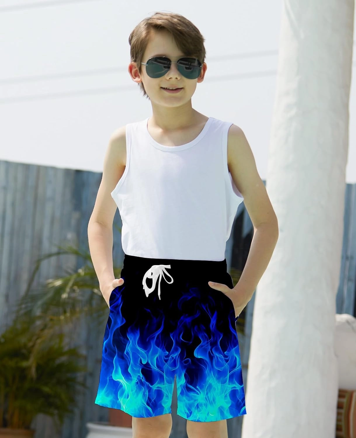uideazone Boys Teens Swim Trunks Quick Dry Waterproof Surfing Board Shorts Drawstring Elastic Waist with Mesh Lining 5-14T