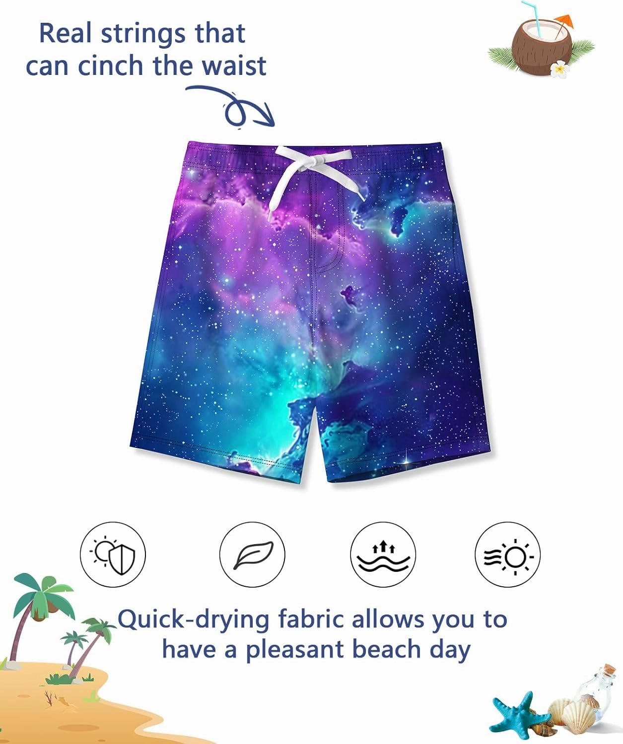 uideazone Boys Teens Swim Trunks Quick Dry Waterproof Surfing Board Shorts Drawstring Elastic Waist with Mesh Lining 5-14T