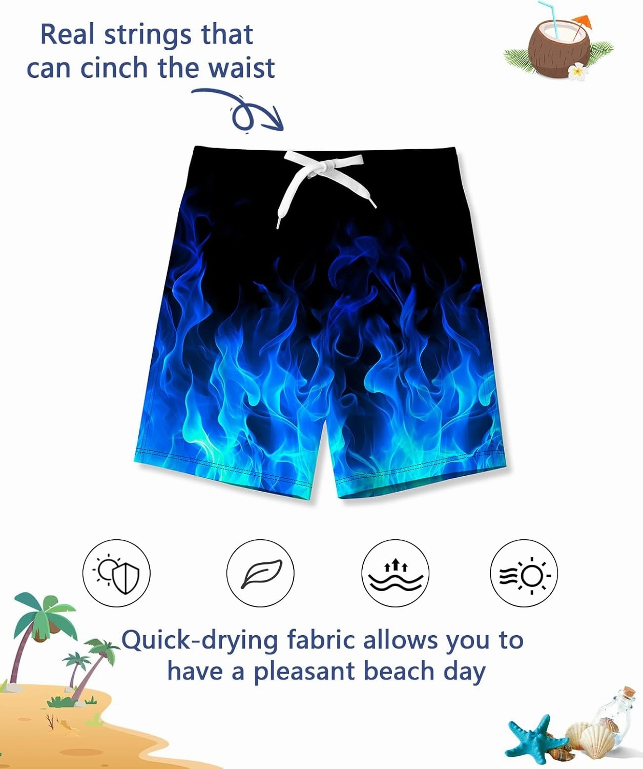 uideazone Boys Teens Swim Trunks Quick Dry Waterproof Surfing Board Shorts Drawstring Elastic Waist with Mesh Lining 5-14T