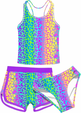 uideazone Girls 3 Piece Bathing Suit Summer UPF 50  Racerback Swimsuit with Shorts Beach Tankini Sets 8-15 Years