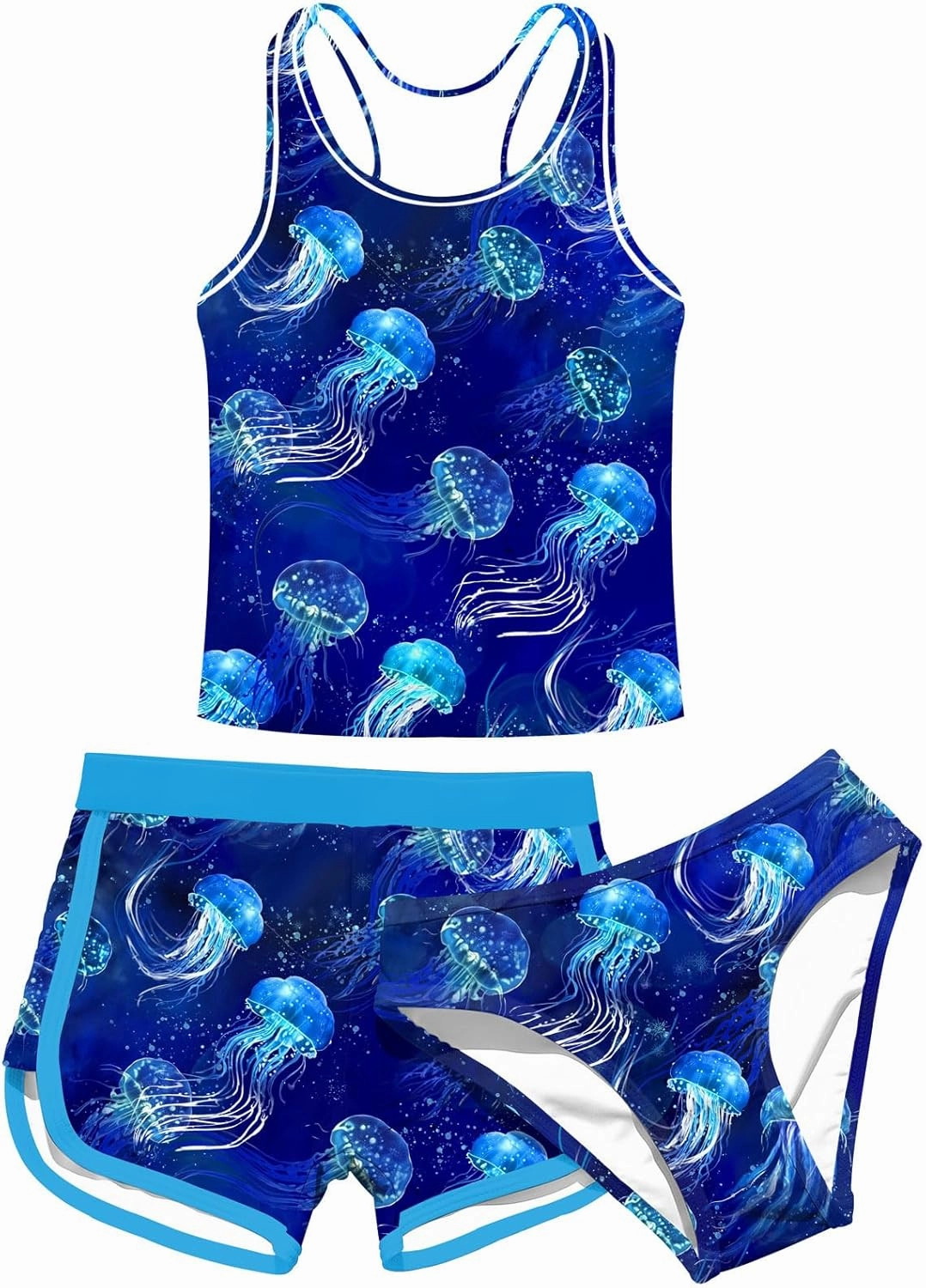 uideazone Girls 3 Piece Bathing Suit Summer UPF 50  Racerback Swimsuit with Shorts Beach Tankini Sets 8-15 Years