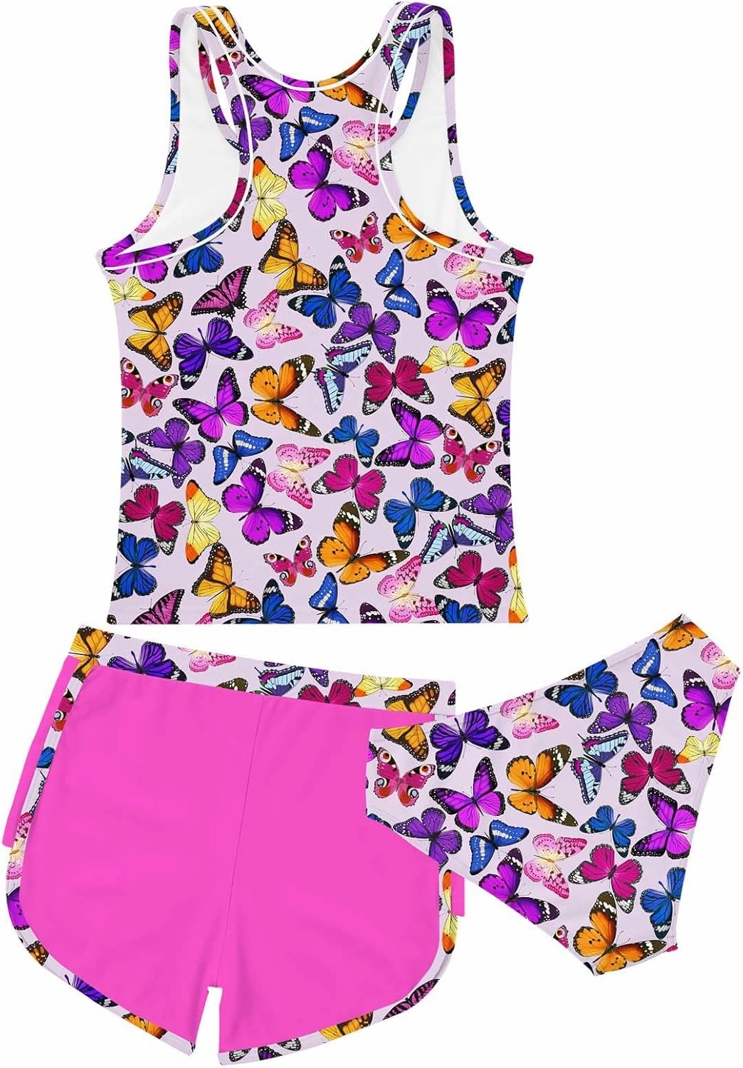 uideazone Girls 3 Piece Bathing Suit Summer UPF 50  Racerback Swimsuit with Shorts Beach Tankini Sets 8-15 Years