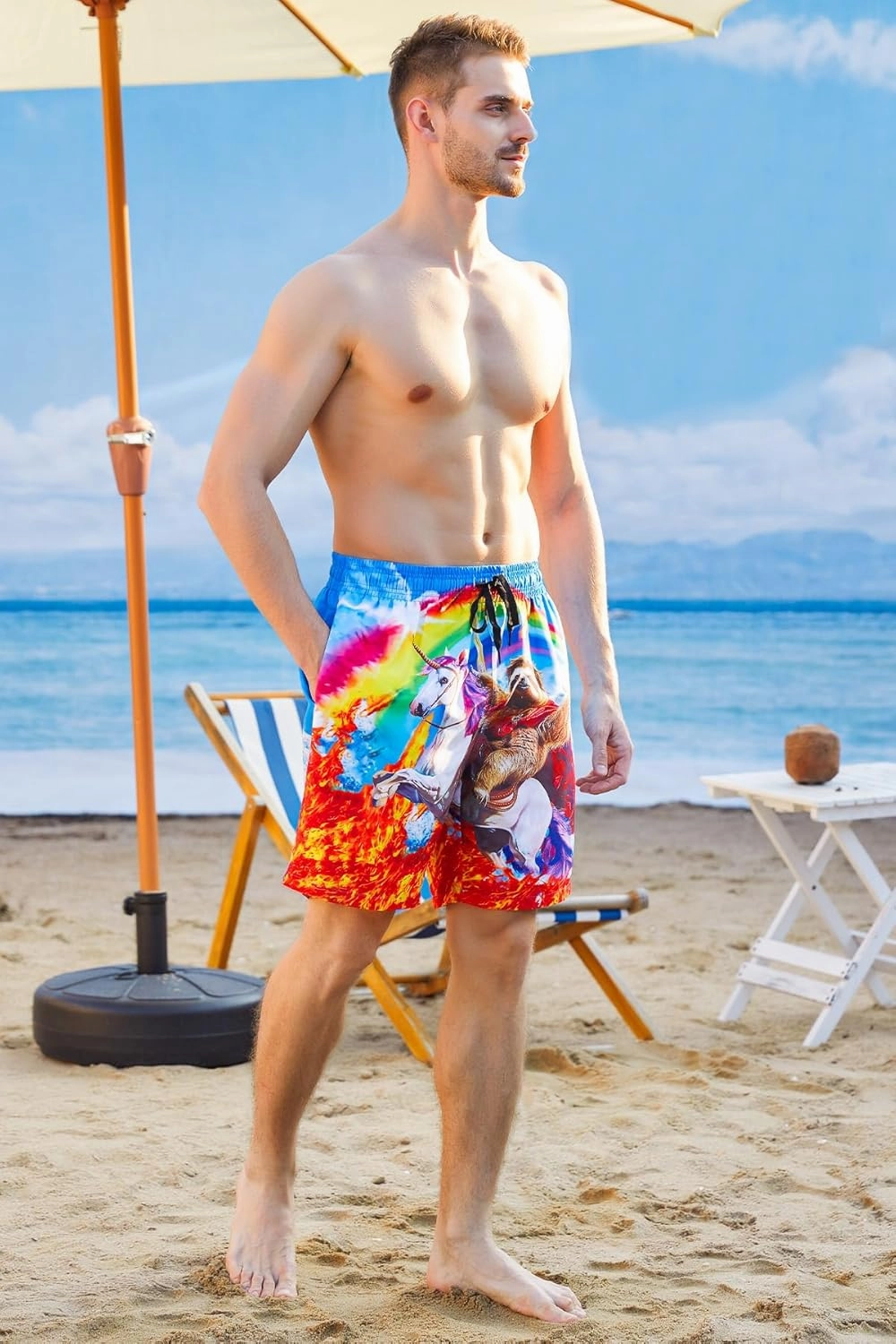 uideazone Men Swim Trunks Drawstring Elastic Waist Quick Dry Beach Shorts with Mesh Lining Swimwear Bathing Suits