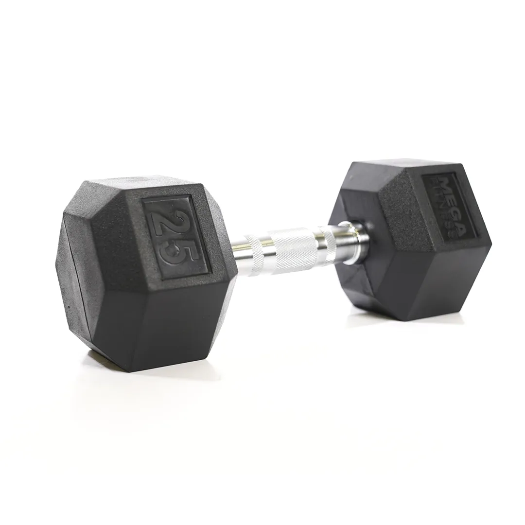 Unbeatable Combo Mega Fitness - Rubber Hex Dumbbell 25lbs Loved by Thousands, Pump Sets,Studio Barbells
