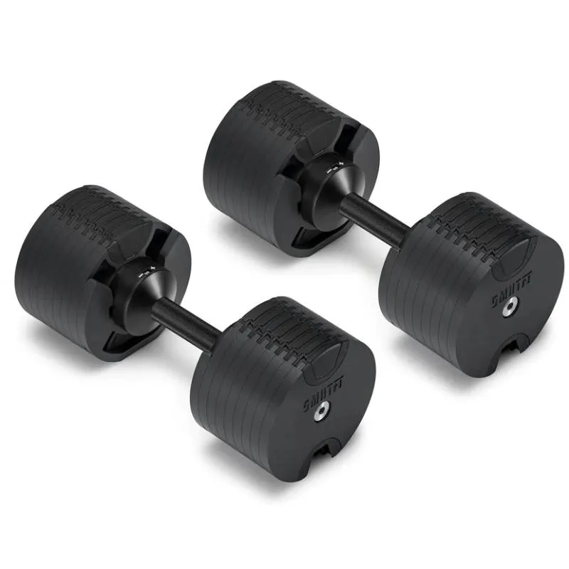 SMRTFT Nobells - 5-80lb Adjustable Dumbbell Pair - Matte Black, Rubber Gripped Olympic Plates, Handles, Steppers
