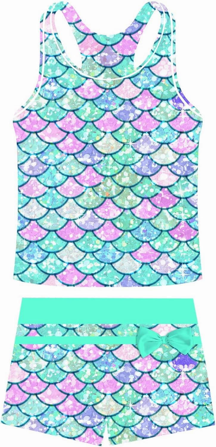 UNIFACO Girls Swimsuits Two Piece Tankini Bathing Suits Boyshort Summer Beach Rash Guard Swimwear for 4-13T