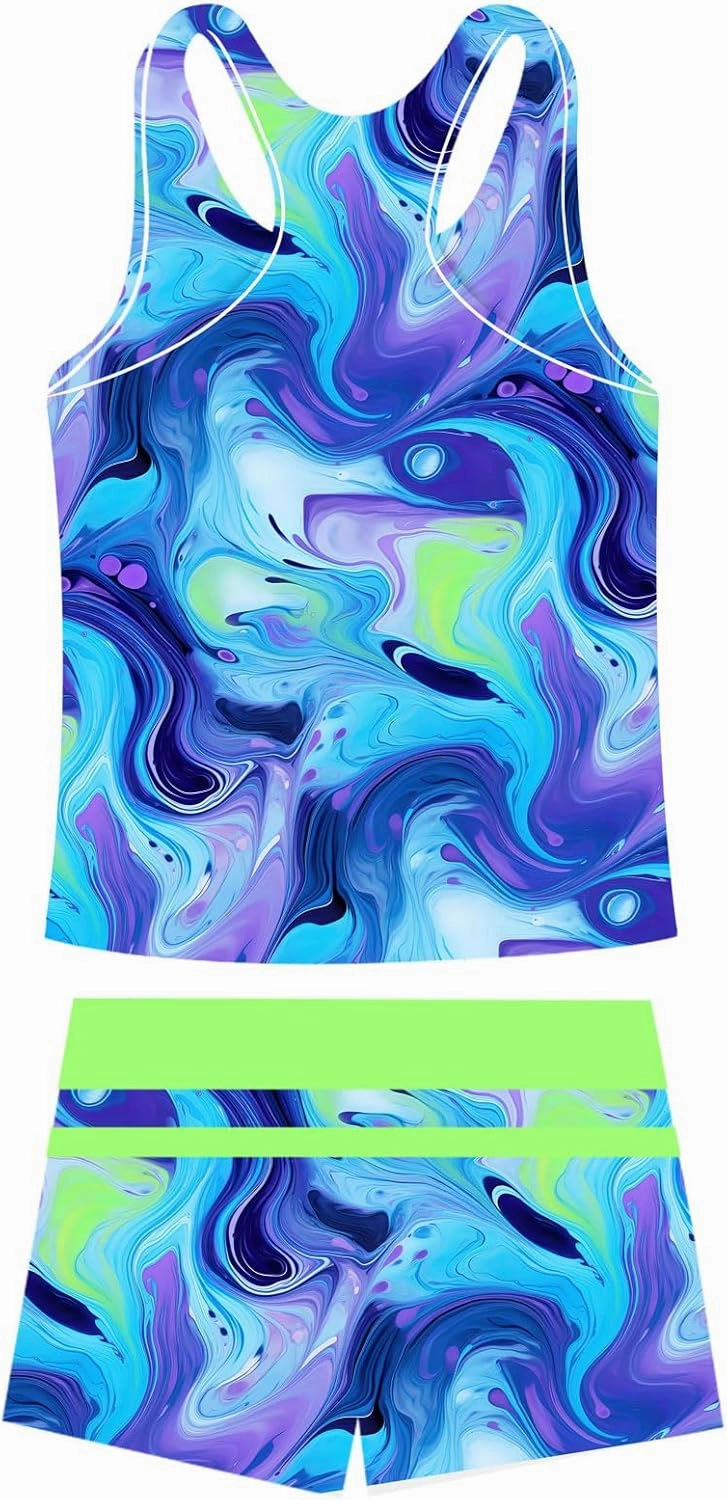 UNIFACO Girls Swimsuits Two Piece Tankini Bathing Suits Boyshort Summer Beach Rash Guard Swimwear for 4-13T