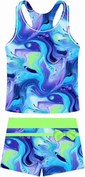 UNIFACO Girls Swimsuits Two Piece Tankini Bathing Suits Boyshort Summer Beach Rash Guard Swimwear for 4-13T