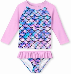 UNIFACO Toddler Girls Swimsuit Rashguard Set Summer Beach Breathable Tankini with UPF 50  Sun Protection 2-8T