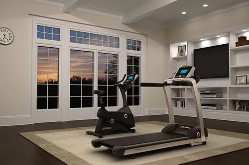 Life Fitness T3 with Go Console Treadmill, Metal Weights, Breathable workout tops, Portable stair stepper