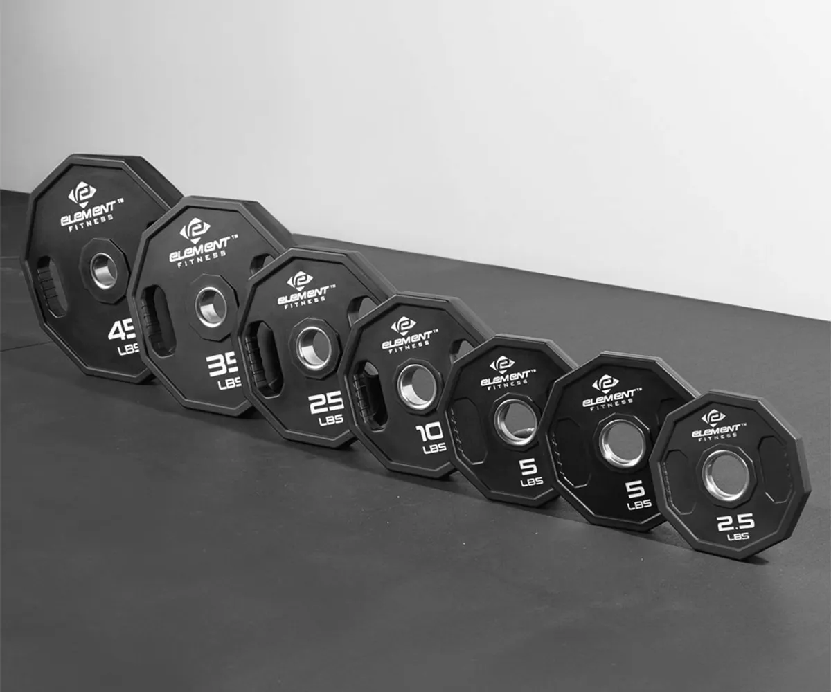 Element Fitness - Urethane 255lbs Olympic Set, Gym shorts with pockets