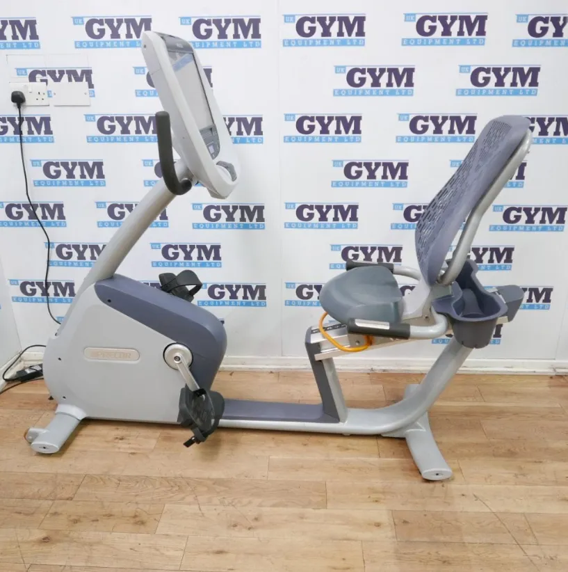 Refurbished Precor RBK 885 Recumbent Bike, Dumbbell rack