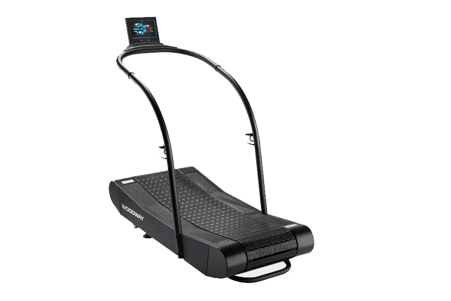 Woodway Curve Trainer Treadmill, Rowing Machines, Parallettes, Recycled rubber gym flooring