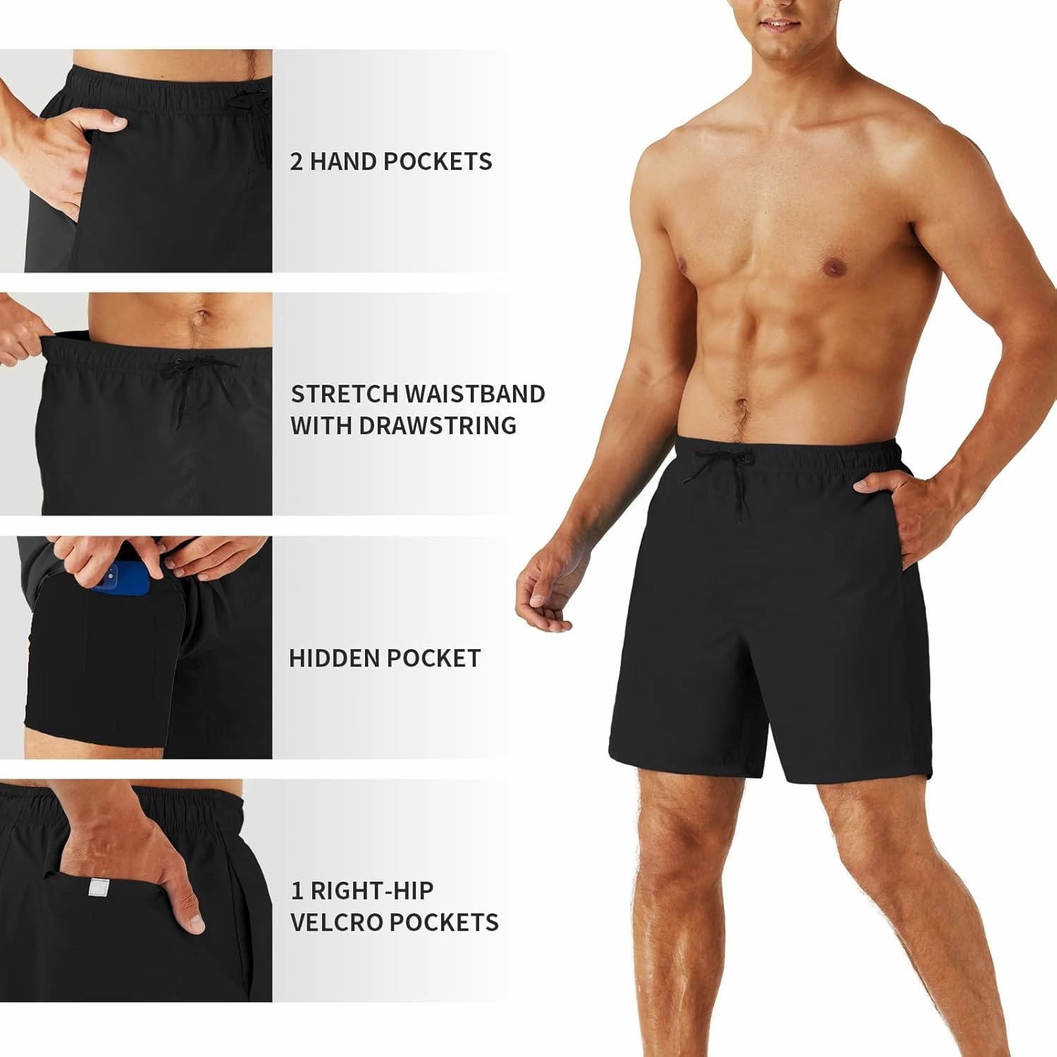 URBEST Men's Swim Trunks with Compression Liner Quick Dry Beach Shorts with Pockets for Beach and Swimming