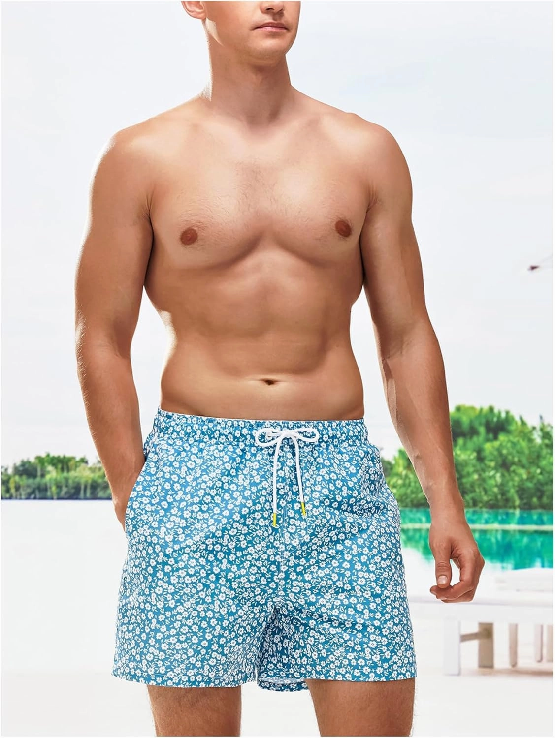 Verdusa Men's Drawstring Waist Swimwear Beach Shorts Swim Trunks with Pockets