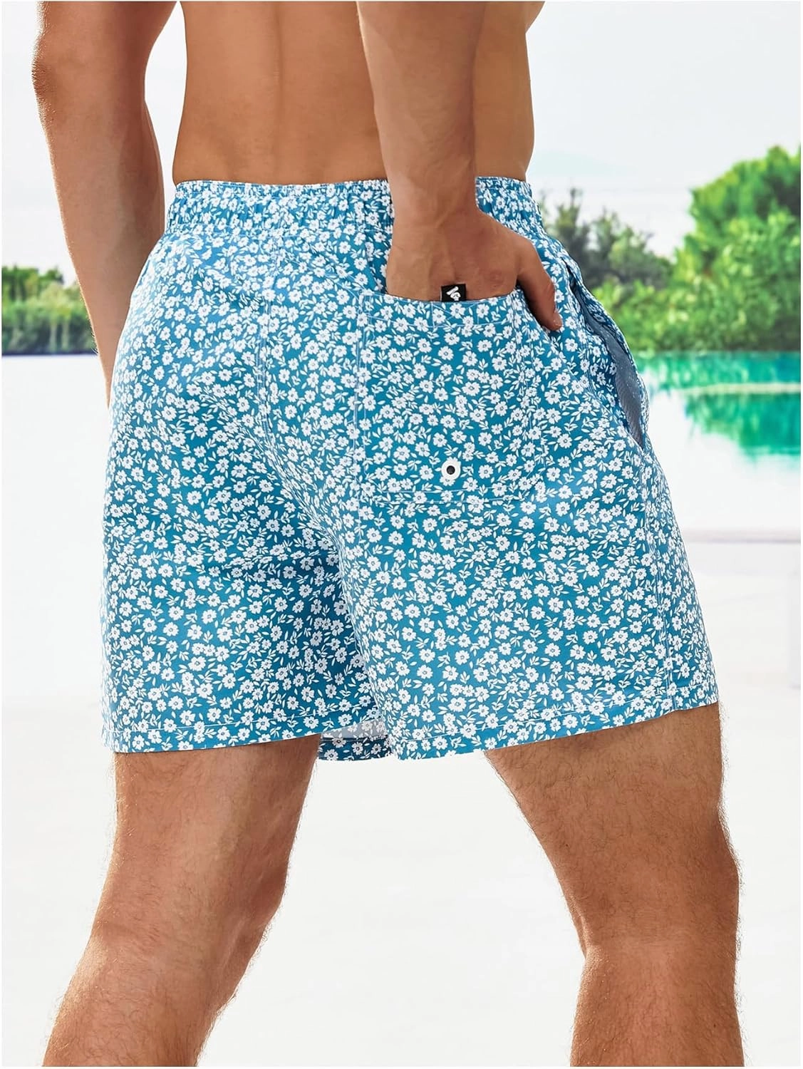 Verdusa Men's Drawstring Waist Swimwear Beach Shorts Swim Trunks with Pockets