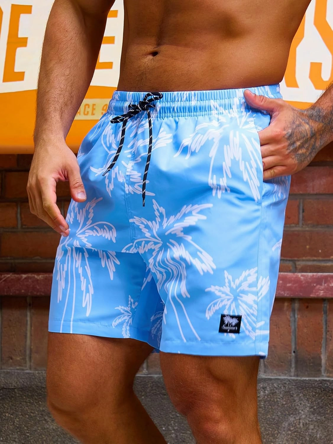 Verdusa Men's Drawstring Waist Swimwear Beach Shorts Swim Trunks with Pockets