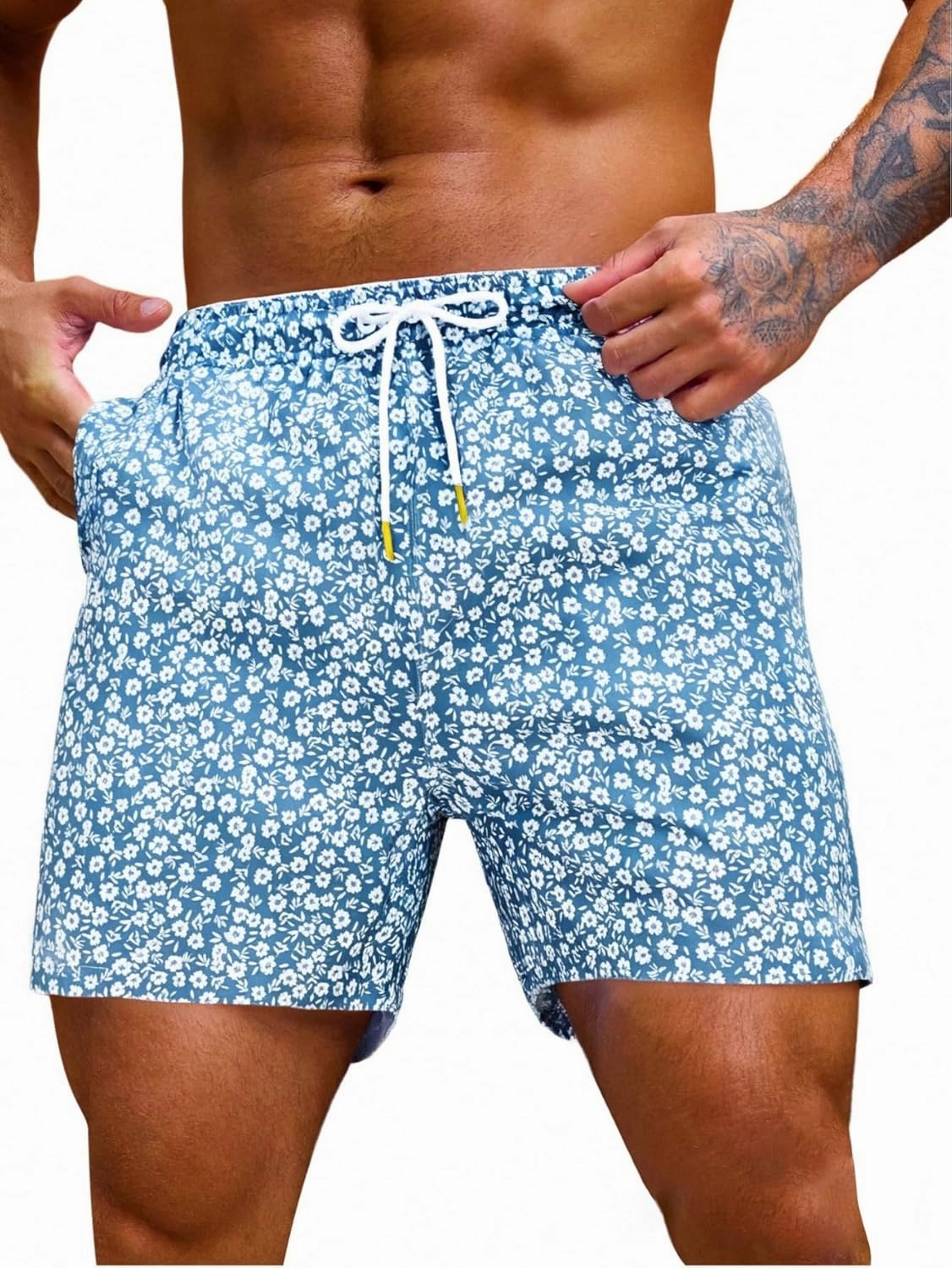 Verdusa Men's Drawstring Waist Swimwear Beach Shorts Swim Trunks with Pockets