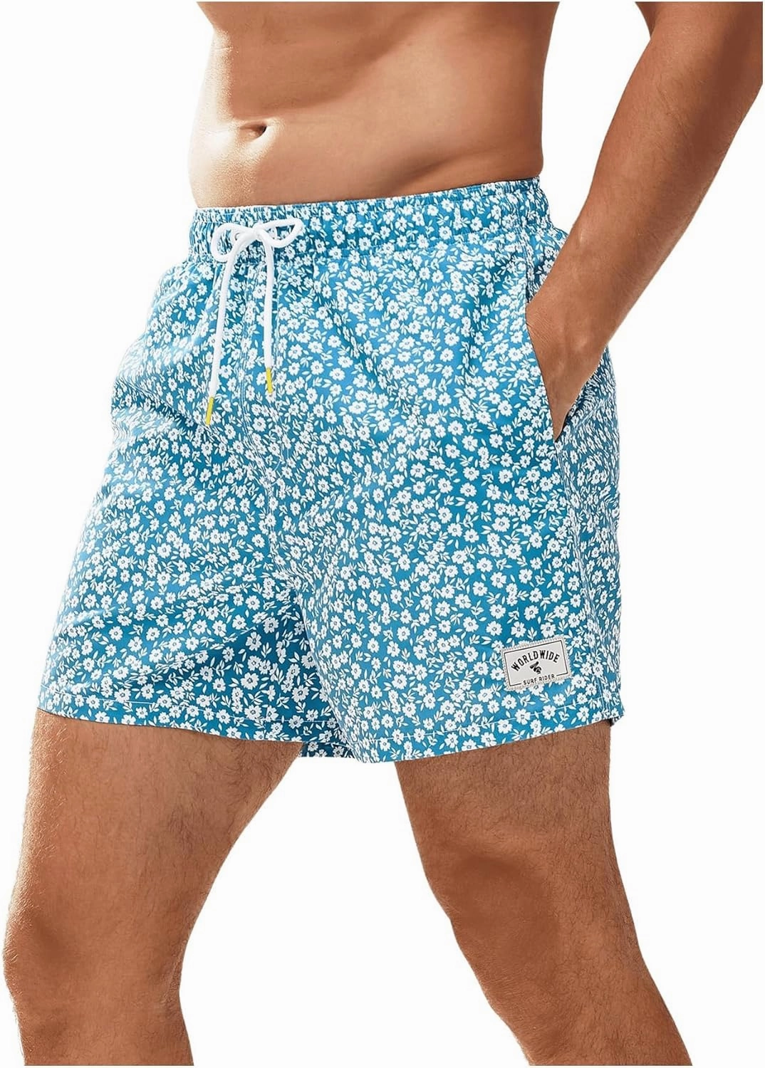 Verdusa Men's Drawstring Waist Swimwear Beach Shorts Swim Trunks with Pockets