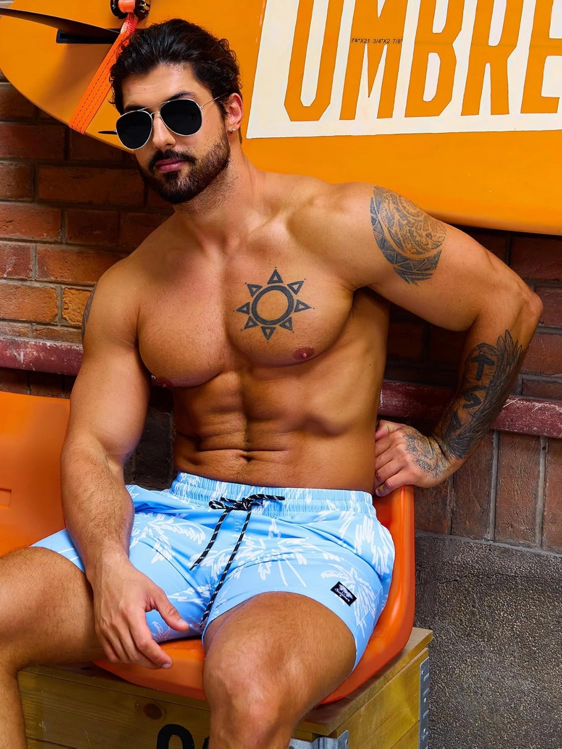 Verdusa Men's Drawstring Waist Swimwear Beach Shorts Swim Trunks with Pockets