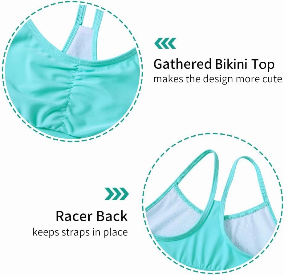 Vieille Girls Swimsuit 2 Piece Bikini Bathing Suit Quick Dry Swimwear Size 7-12 Years