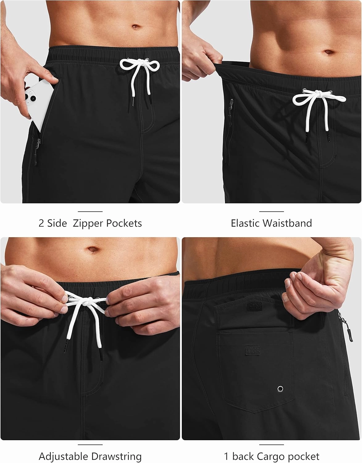 Viodia Men's Swim Trunks with Compression Liner Quick Dry Board Shorts Swimsuit Swimwear for Men with Zipper Pockets