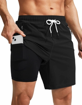 Viodia Men's Swim Trunks with Compression Liner Quick Dry Board Shorts Swimsuit Swimwear for Men with Zipper Pockets