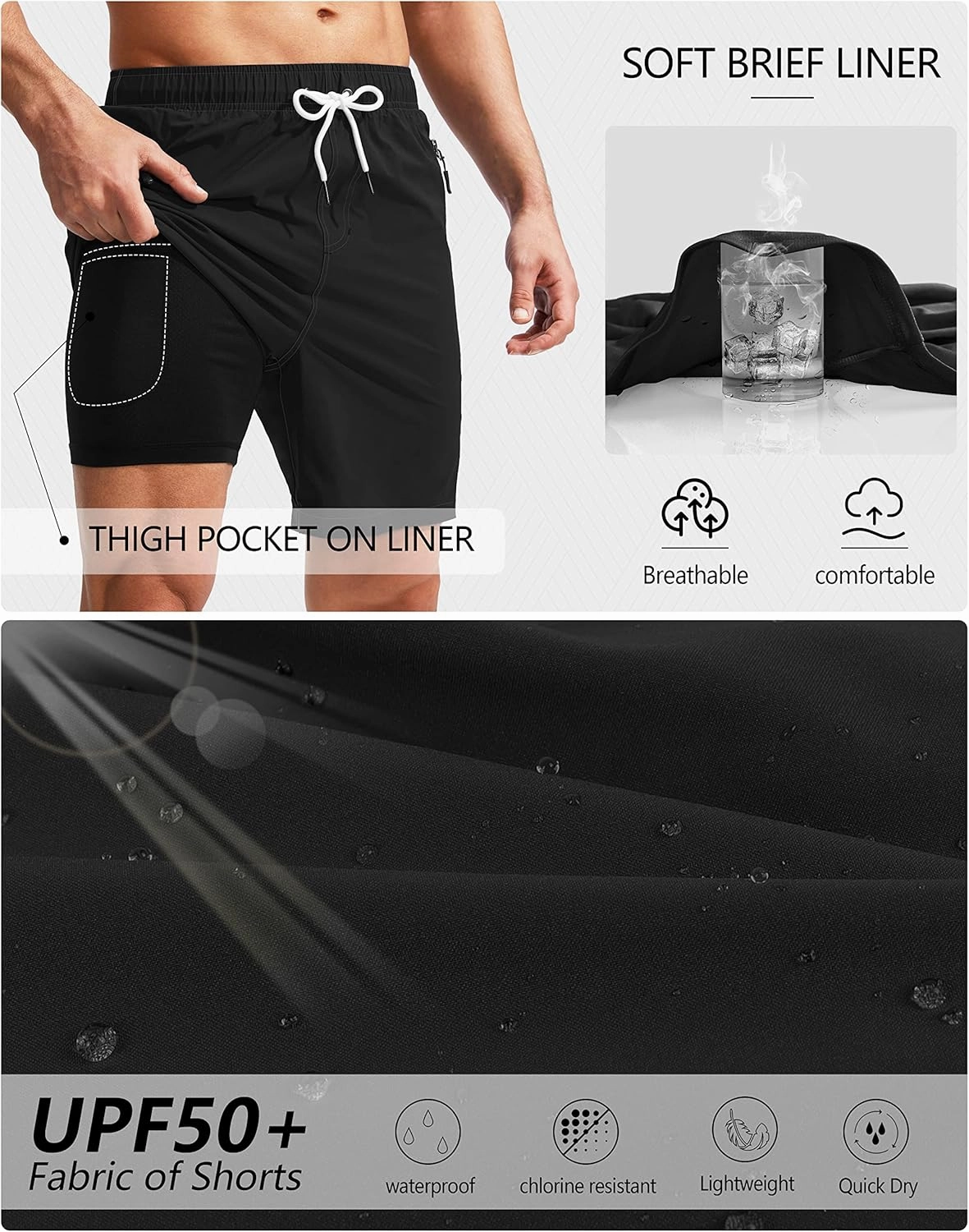 Viodia Men's Swim Trunks with Compression Liner Quick Dry Board Shorts Swimsuit Swimwear for Men with Zipper Pockets