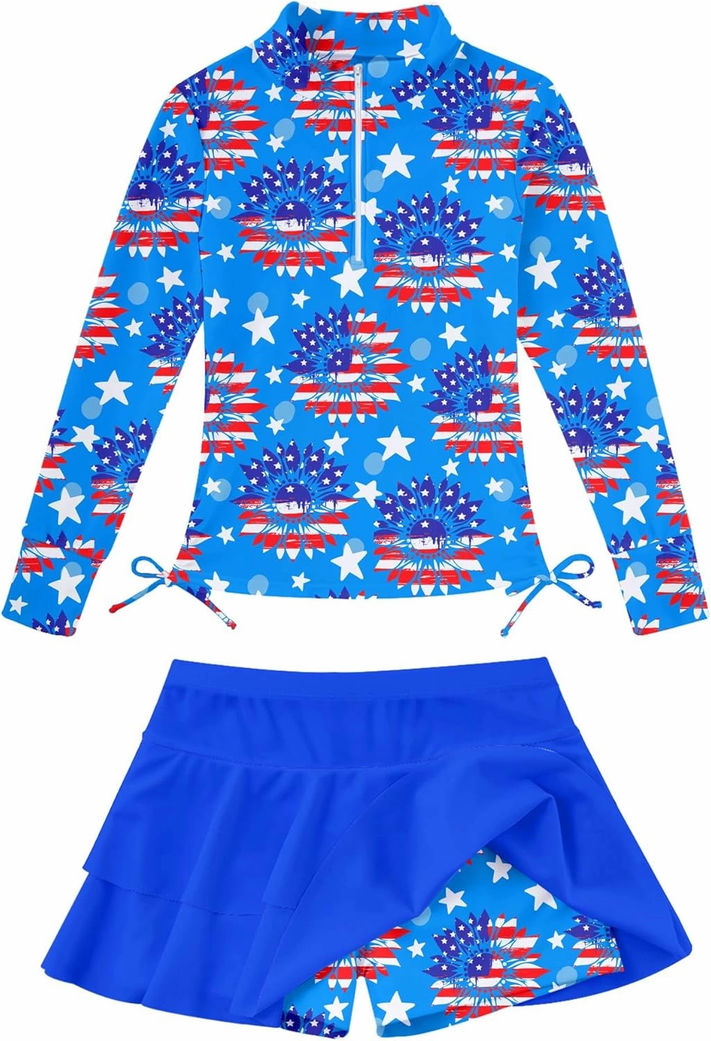 Vogseek 3-12T Girls Rash Guard 2 Pieces Bathing Suit Long Sleeve Swimsuit Swimming Skirt with Shorts Swimwear