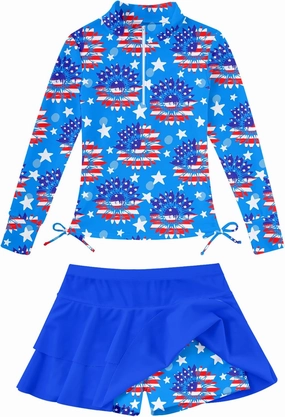Vogseek 3-12T Girls Rash Guard 2 Pieces Bathing Suit Long Sleeve Swimsuit Swimming Skirt with Shorts Swimwear