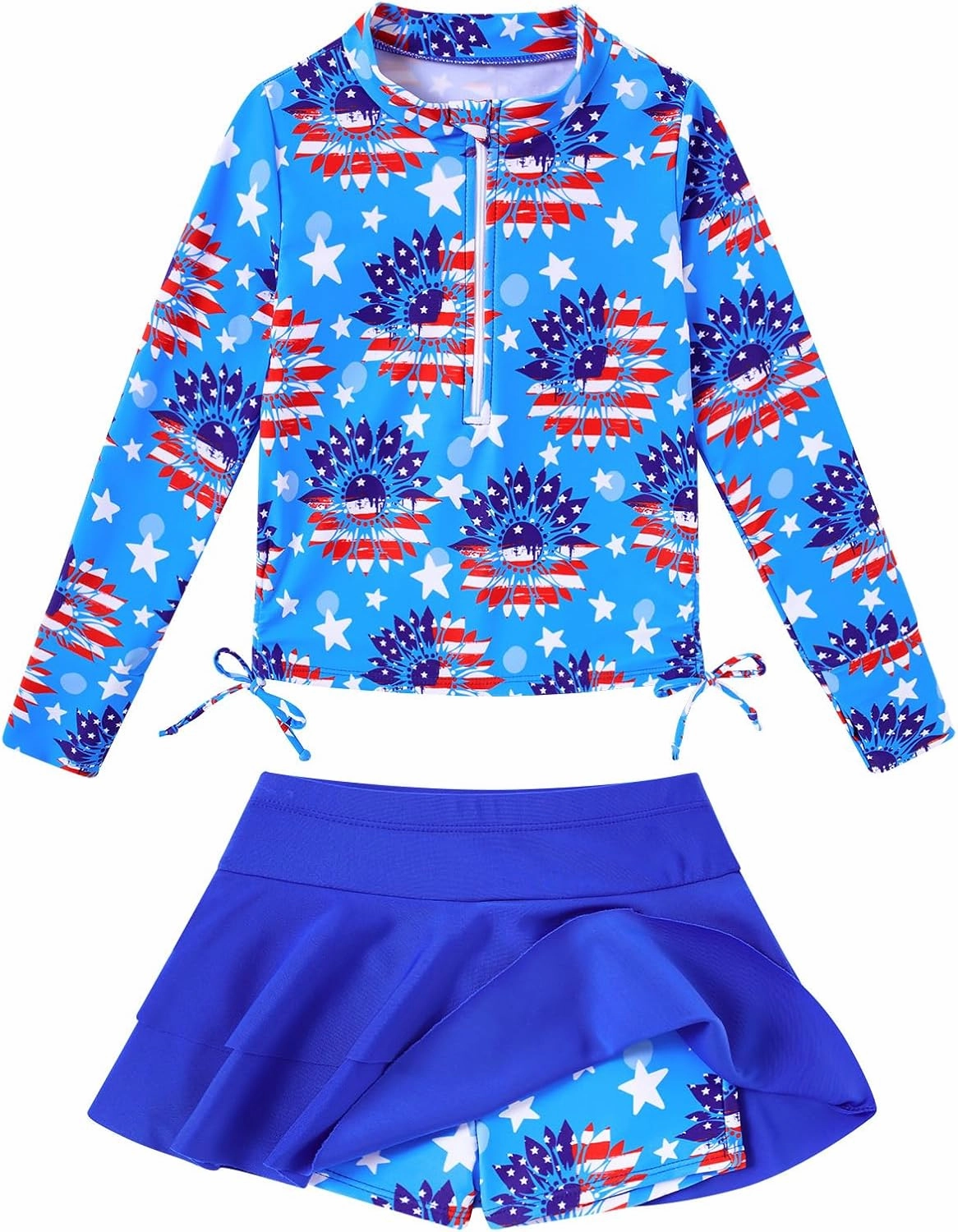 Vogseek 3-12T Girls Rash Guard 2 Pieces Bathing Suit Long Sleeve Swimsuit Swimming Skirt with Shorts Swimwear