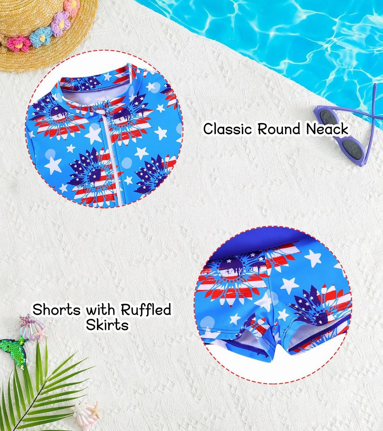 Vogseek 3-12T Girls Rash Guard 2 Pieces Bathing Suit Long Sleeve Swimsuit Swimming Skirt with Shorts Swimwear