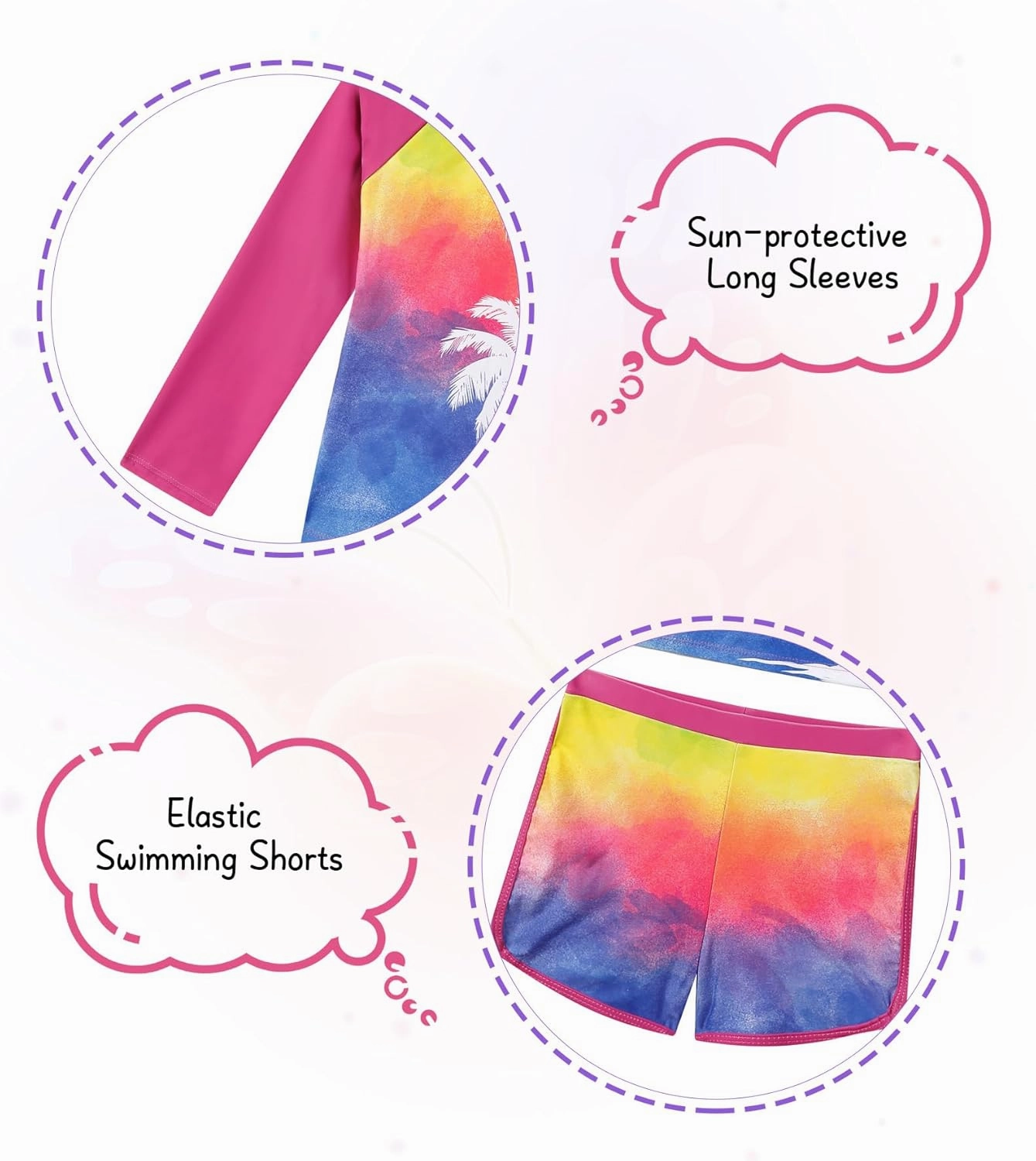 Vogseek 4-10T Girls Rashguard 2 Pieces Long Sleeve Swimsuit Swimwear with Shorts
