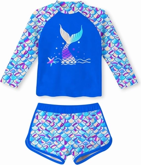 Vogseek 4-10T Girls Rashguard 2 Pieces Long Sleeve Swimsuit Swimwear with Shorts