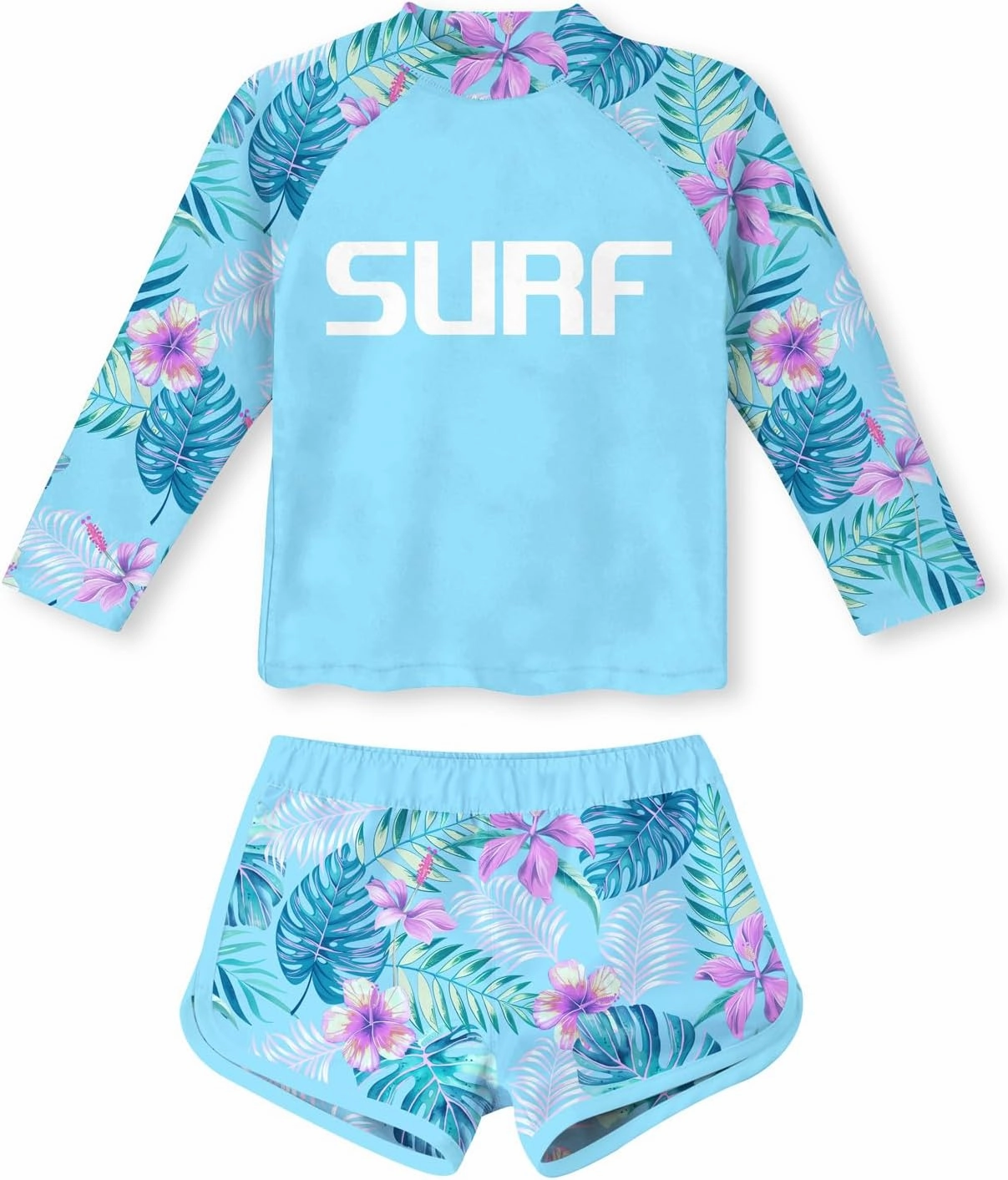 Vogseek 4-10T Girls Rashguard 2 Pieces Long Sleeve Swimsuit Swimwear with Shorts