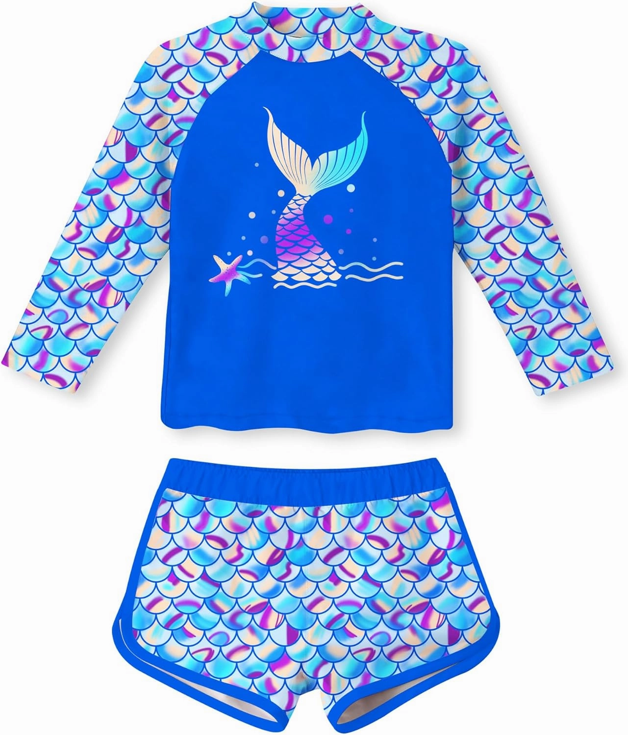 Vogseek 4-10T Girls Rashguard 2 Pieces Long Sleeve Swimsuit Swimwear with Shorts