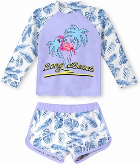 Vogseek 4-10T Girls Rashguard 2 Pieces Long Sleeve Swimsuit Swimwear with Shorts