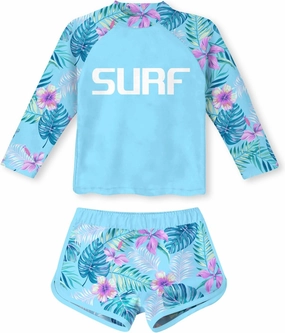 Vogseek 4-10T Girls Rashguard 2 Pieces Long Sleeve Swimsuit Swimwear with Shorts