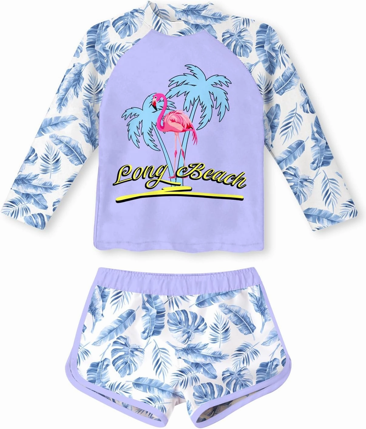 Vogseek 4-10T Girls Rashguard 2 Pieces Long Sleeve Swimsuit Swimwear with Shorts