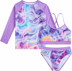 Vogseek 7-13T Girls 3pcs Bikini Swimwear with Long Sleeve Rashguard Shirts Quick Dry Swimsuits UPF 50  Bathing Suits