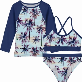 Vogseek 7-13T Girls 3pcs Bikini Swimwear with Long Sleeve Rashguard Shirts Quick Dry Swimsuits UPF 50  Bathing Suits