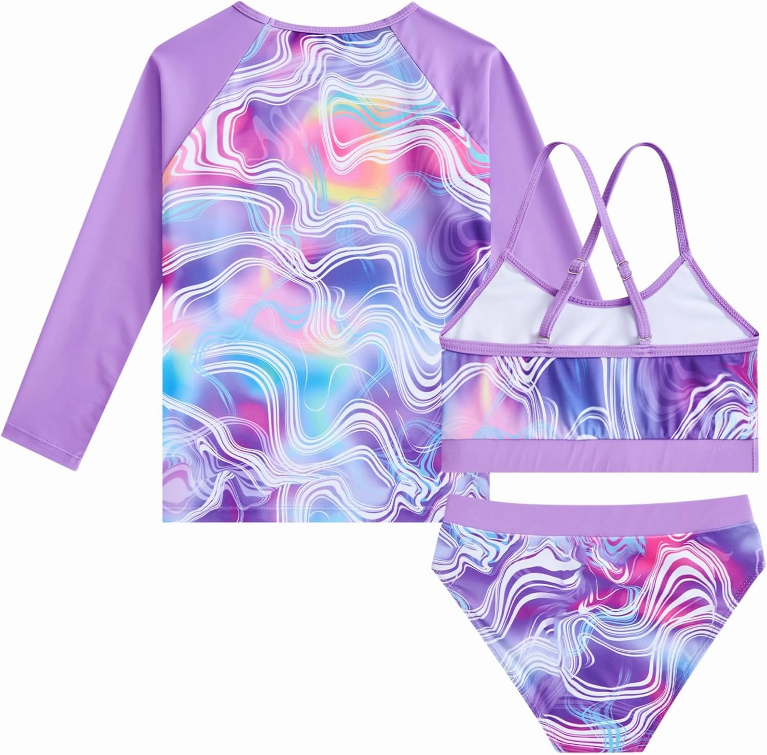 Vogseek 7-13T Girls 3pcs Bikini Swimwear with Long Sleeve Rashguard Shirts Quick Dry Swimsuits UPF 50  Bathing Suits
