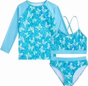 Vogseek 7-13T Girls 3pcs Bikini Swimwear with Long Sleeve Rashguard Shirts Quick Dry Swimsuits UPF 50  Bathing Suits