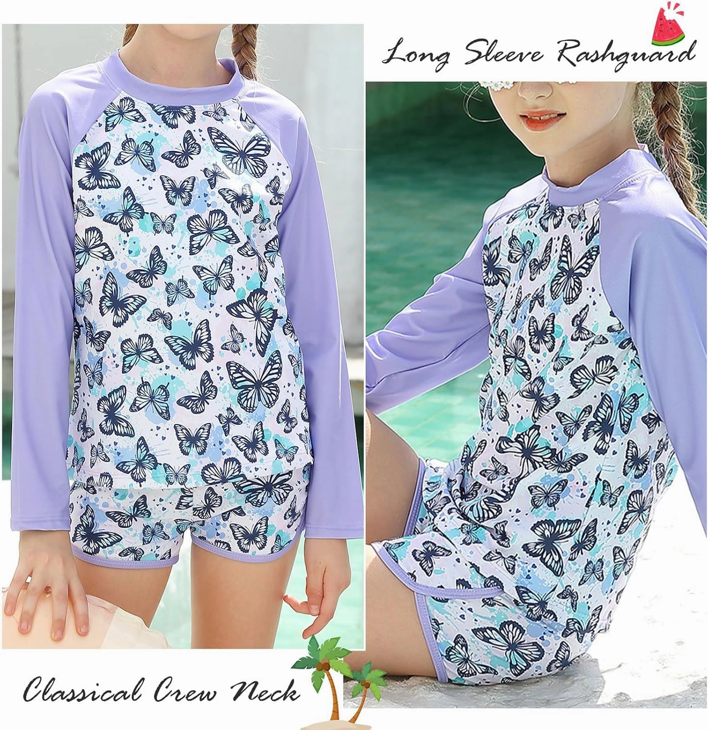Vogseek Girls Rash Guard Two Pieces Swimsuit Long Sleeve Bathing Suit for 3-10 Years