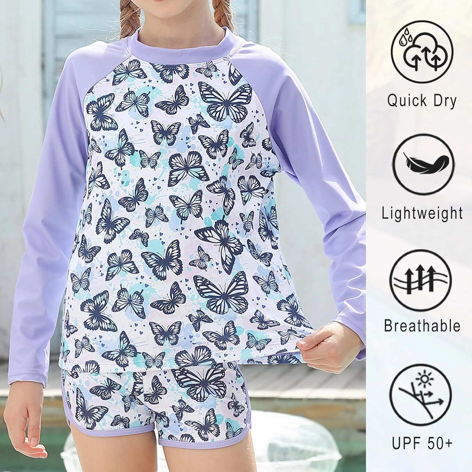 Vogseek Girls Rash Guard Two Pieces Swimsuit Long Sleeve Bathing Suit for 3-10 Years