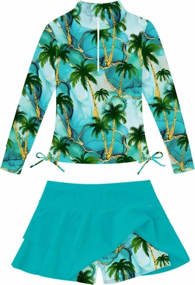 Vogseek Girls Swimsuit Two Pieces Rash Guard Bathing Suit UPF 50  Beach Swim Skirt with Shorts Swimwear 5-12T
