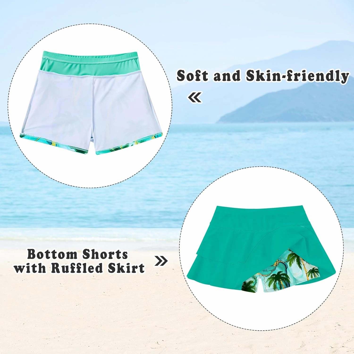 Vogseek Girls Swimsuit Two Pieces Rash Guard Bathing Suit UPF 50  Beach Swim Skirt with Shorts Swimwear 5-12T